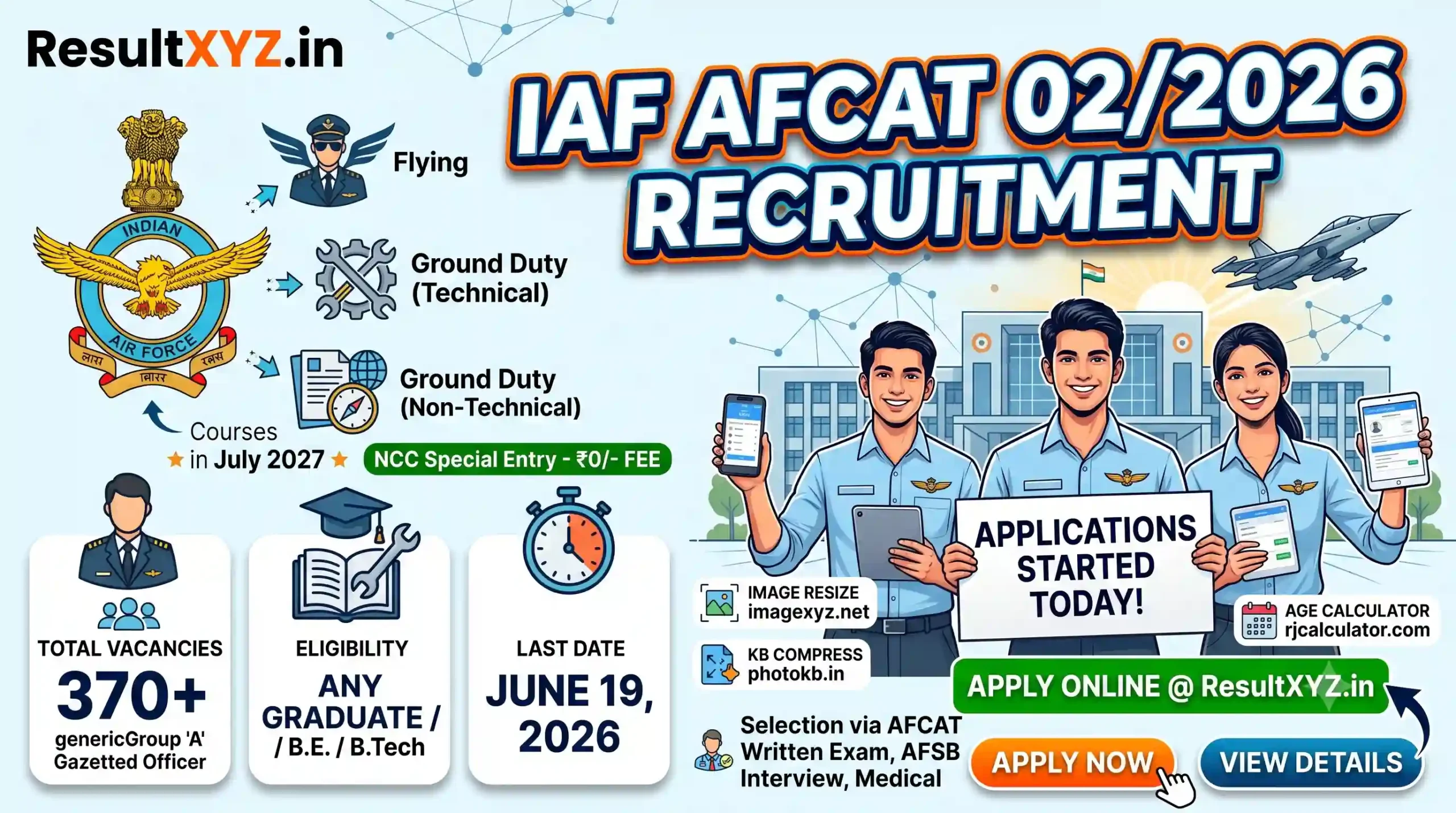 IAF AFCAT 022026 Recruitment Notification 370 Vacancies Eligibility Important Dates Application Started Today ResultXYZ