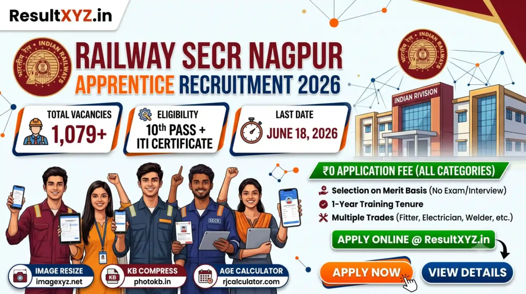 RRC SECR Nagpur Apprentice Recruitment 2026 (1,079 Posts) Apply Online Form banner mage