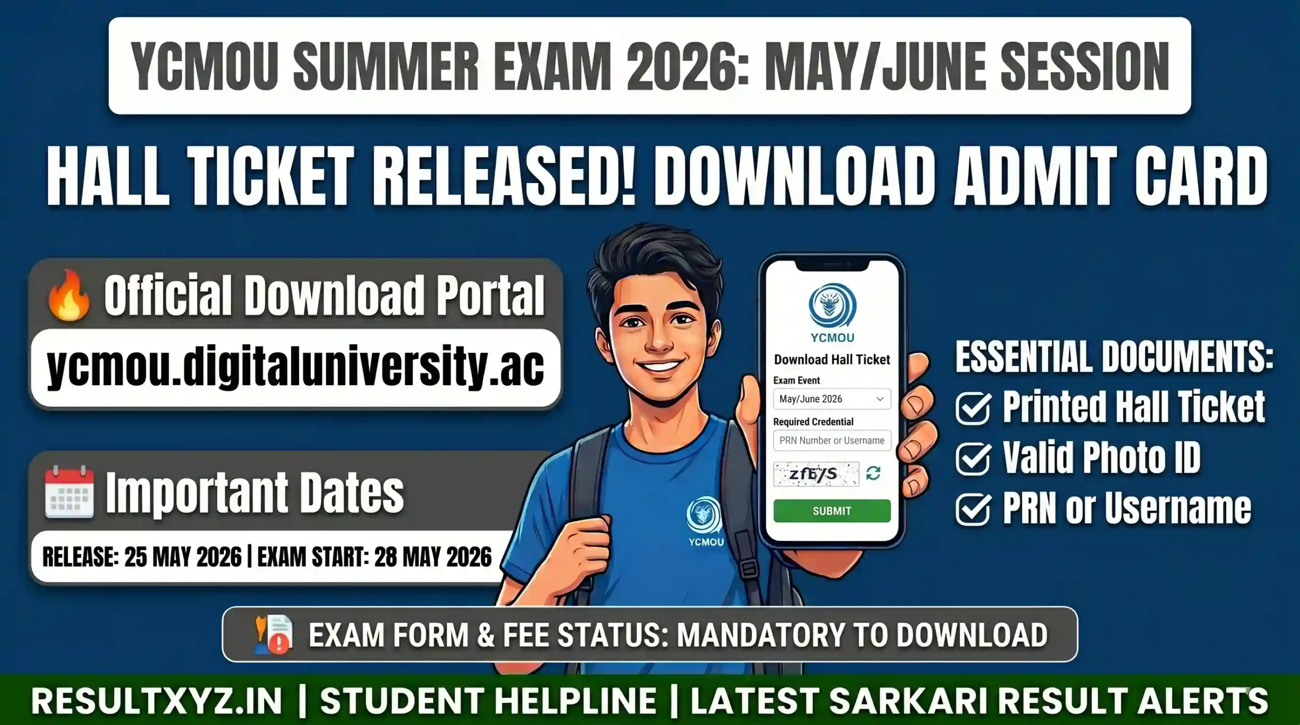 banner image of YCMOU Hall Ticket 2026 Released Download Yashwantrao Chavan Maharashtra Open University Admit Card Online